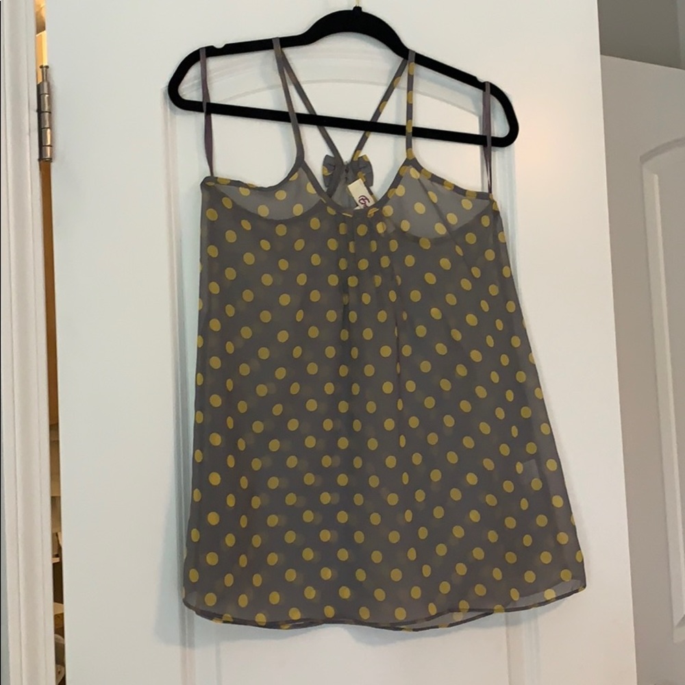 Gray and yellow polka dot sheer tank